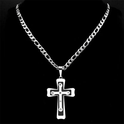 Silver Rivet Style Cross Necklace