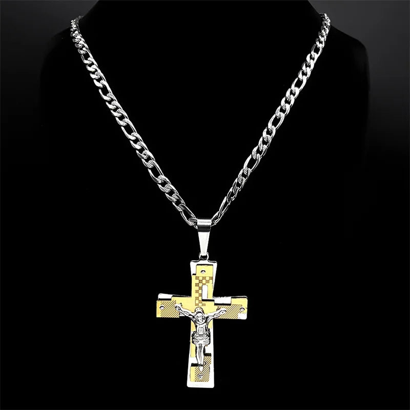 Jesus Steel Cross Necklace