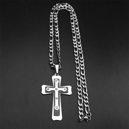 Silver Rivet Style Cross Necklace