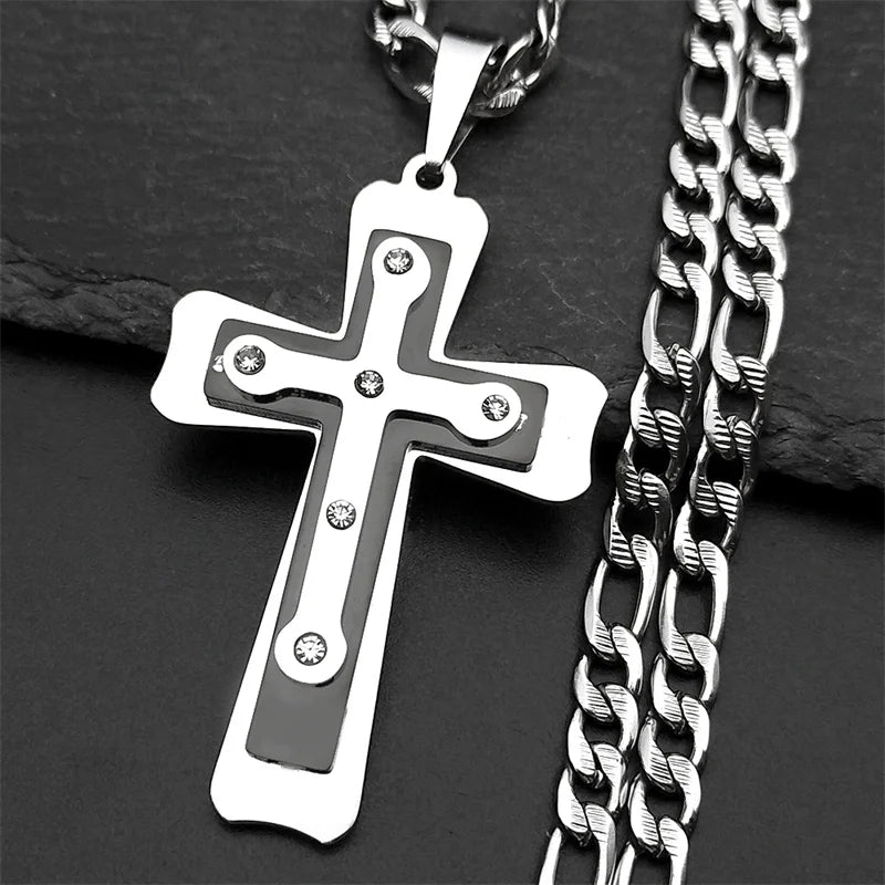 Silver Rivet Style Cross Necklace