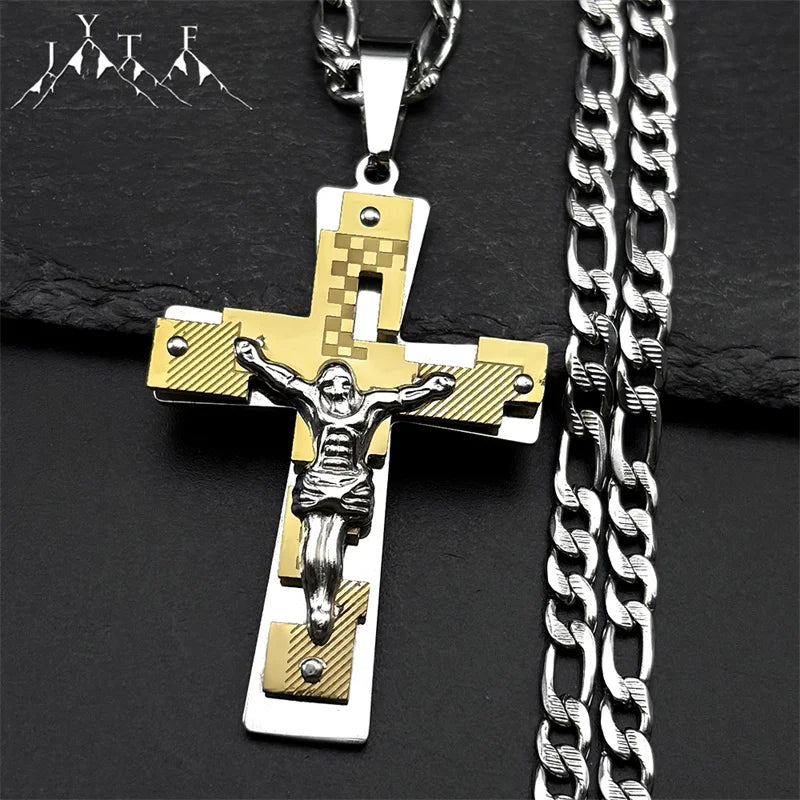 Jesus Steel Cross Necklace