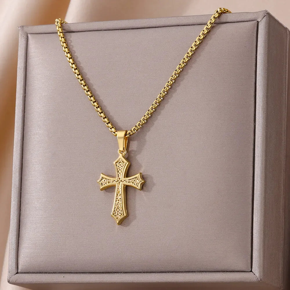 Gold Cross Charm Necklace
